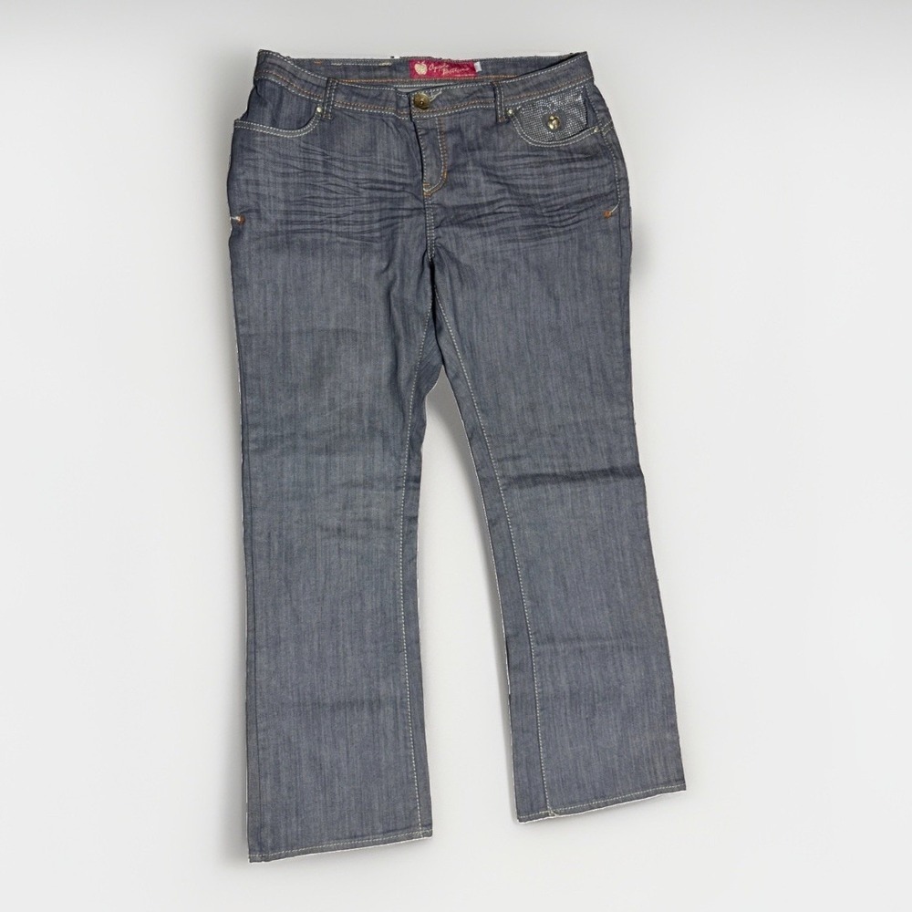 Apple Bottoms‎ Jeans Women's 36 Y2K Rhinestone Apple Pocket Bootcut Denim